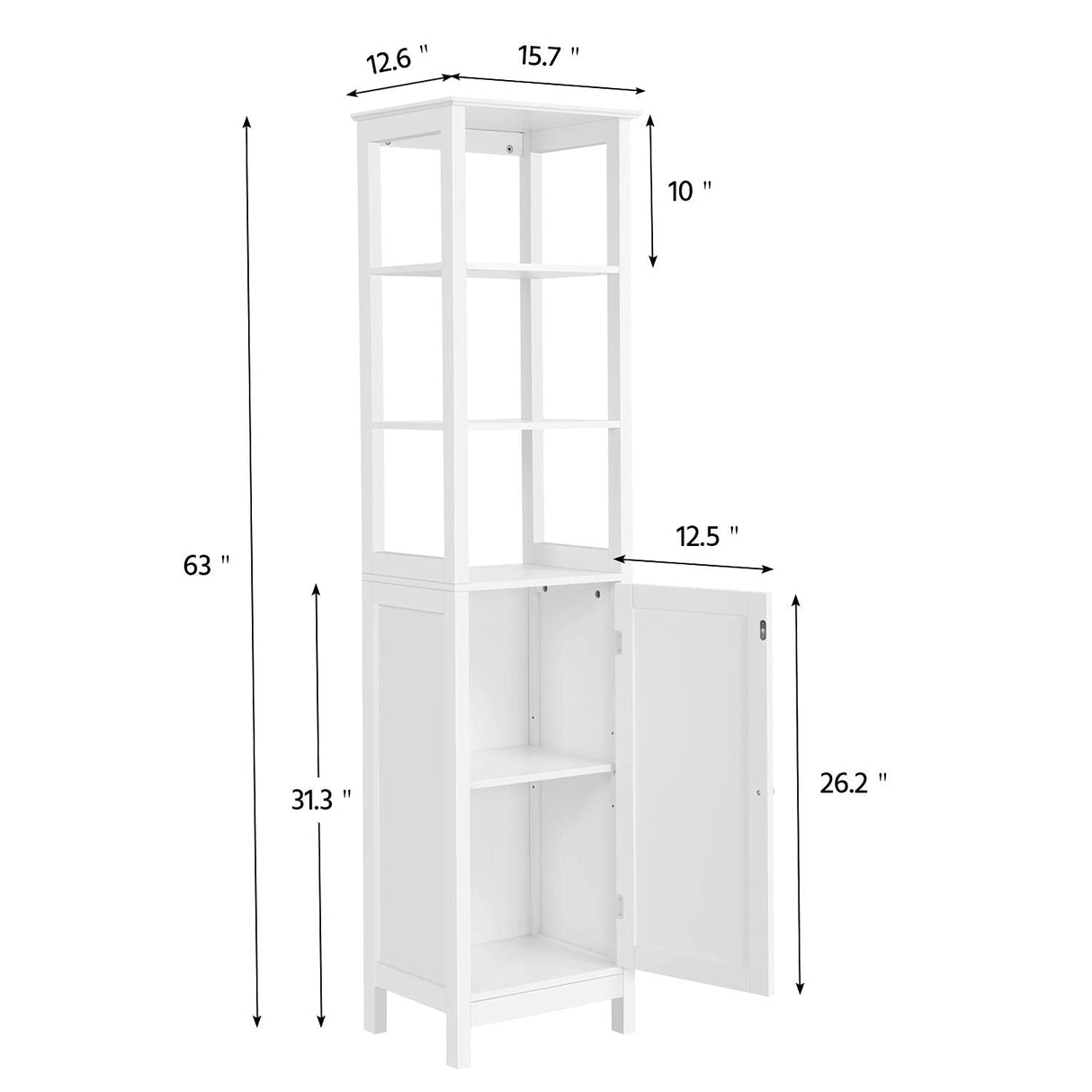 Bathroom Floor Cabinet, Wooden Tall Freestanding Cabinet with 3 Tier Shelves and Door Organizer,