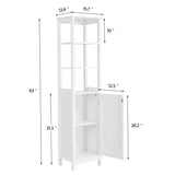 Bathroom Floor Cabinet, Wooden Tall Freestanding Cabinet with 3 Tier Shelves and Door Organizer,