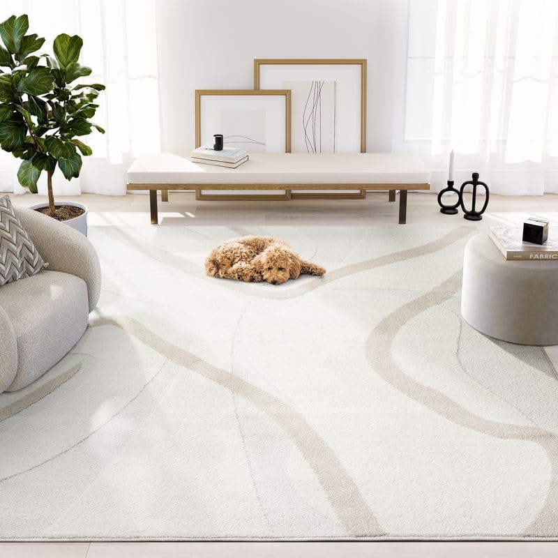 Abani Nomad Cream & Beige Area Rug 6' x 9' for Living Room, Bedroom - Chic Abstract Pattern - Durable & Easy to Clean