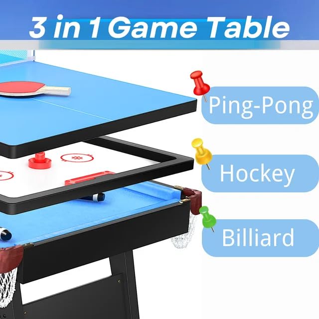 3 in 1 Billiard Table, 65.75" Multi Game Table Includes Pool Table and Table Tennis