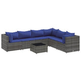 7 Piece Patio Lounge Set - Gray PE Rattan - Cushions Included
