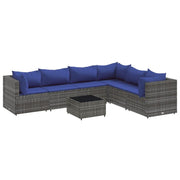 7 Piece Patio Lounge Set - Gray PE Rattan - Cushions Included
