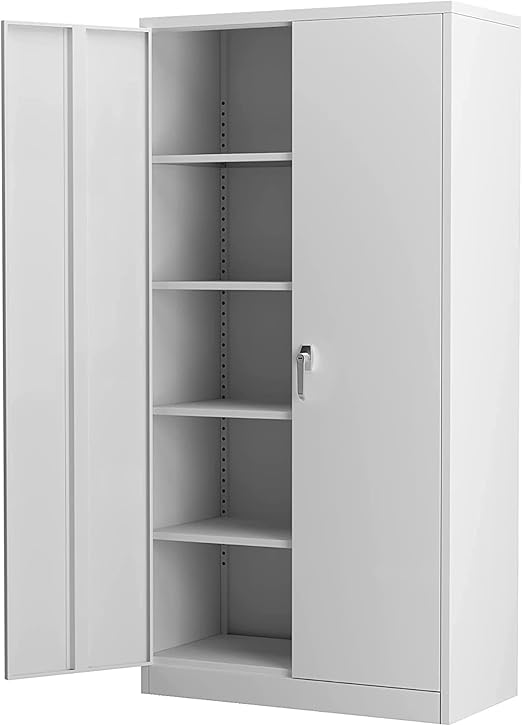 72 Inch Tall 2 Door Locking Metal Storage Cabinet Organizer with 4 Adjustable Shelves