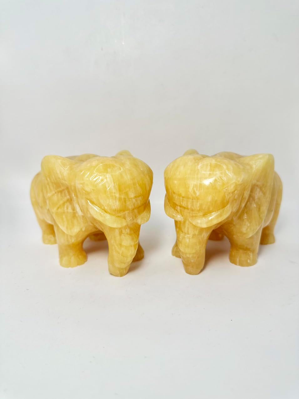 Yellow Onyx Marble Elephant Pair Statue Hand Carving Gifts Set of 2 Elephant Statue