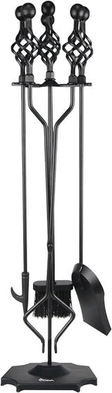 Fireplace Tools Set 5 Pieces 31.5In Cast Iron Indoor Fireside Accessories Large Fire Place