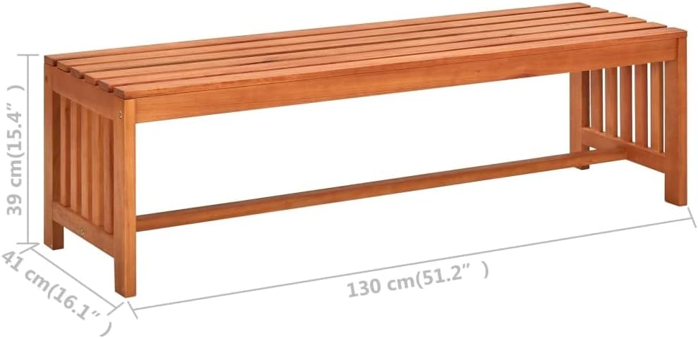 vidaXL Solid Eucalyptus Wood Patio Bench Garden Outdoor Balcony Backyard Terrace Porch Lounge Seating Home Wooden Decor Furniture 51.2"