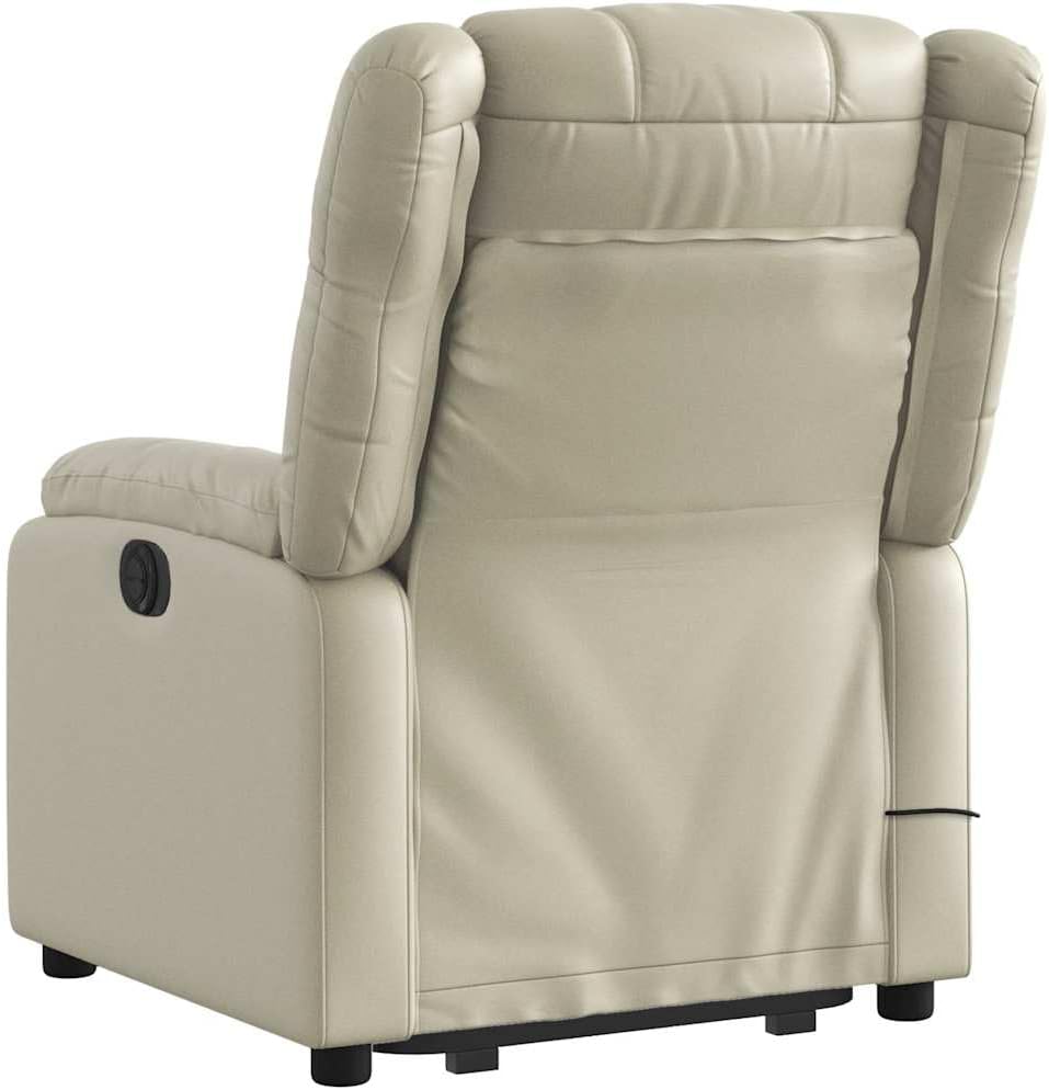 Electric Massage Recliner Chair - Cream Faux Leather Armchair with Power Lift, Reclining & Vibration Features for Living Room