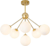 Lighting 5-Light Amber Glass Globe Chandelier Brush Gold Semi Flush Mount Ceiling Light