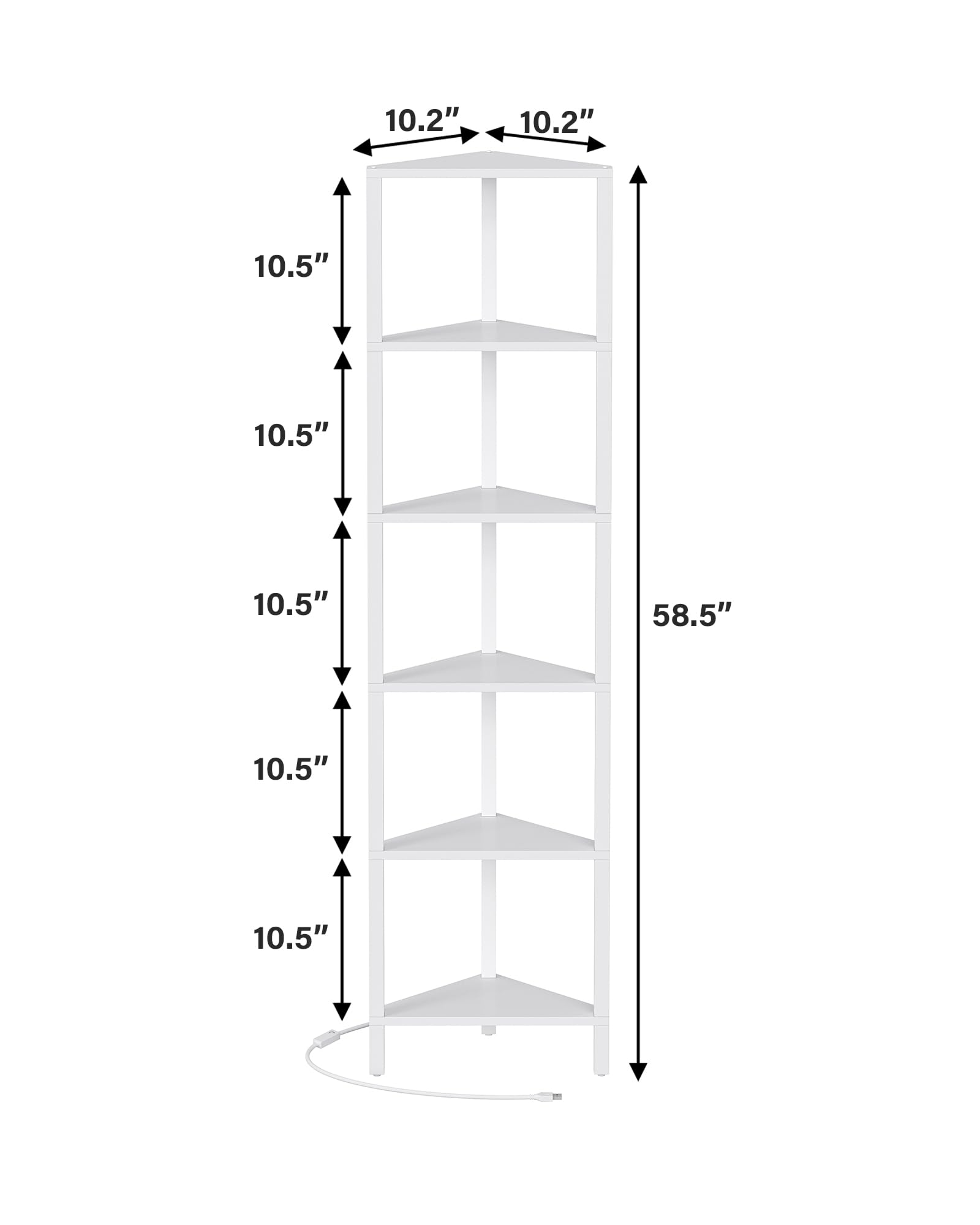 Corner Shelf with LED Light, 6-Tier Corner Bookshelf for Small Space, Narrow Display C