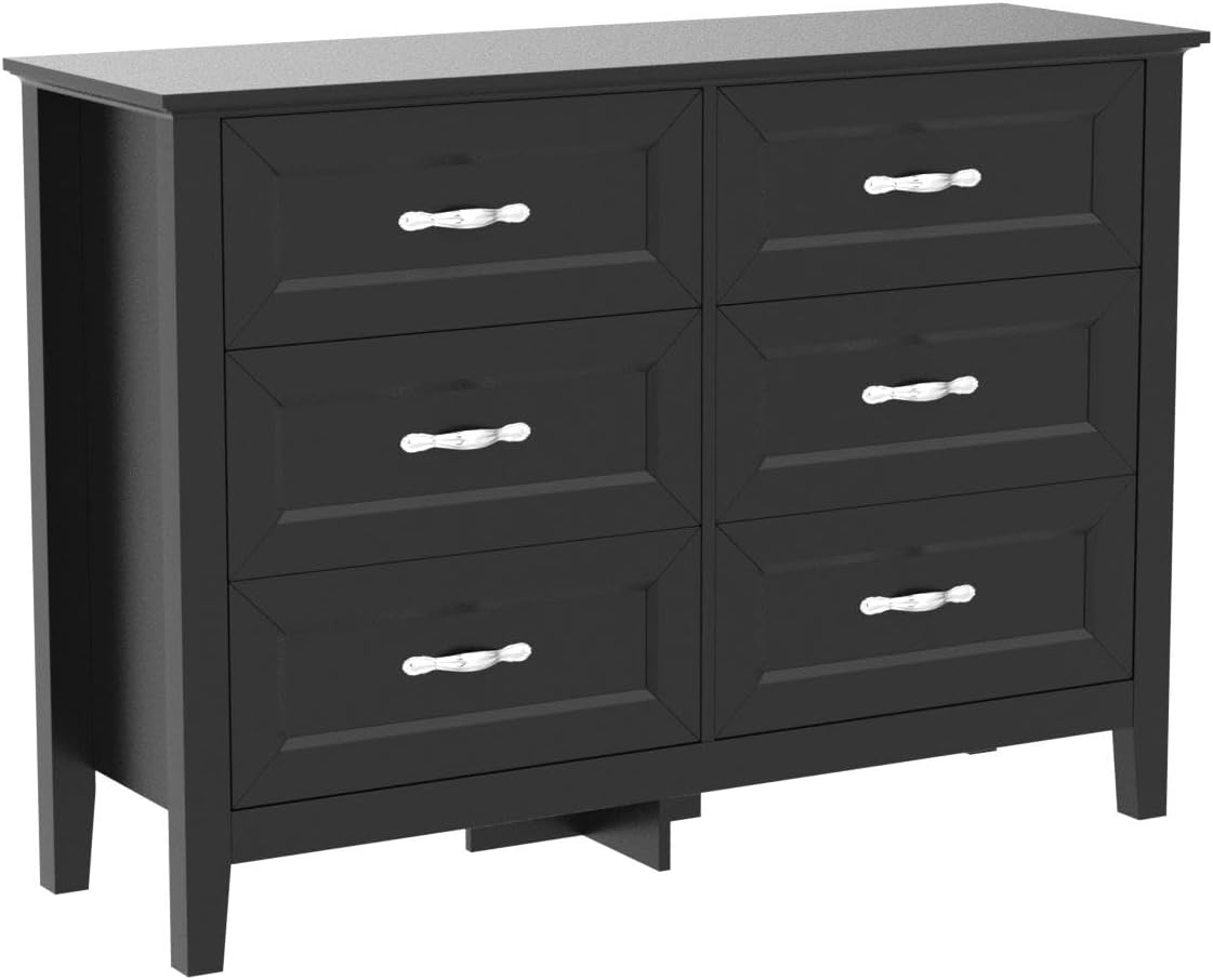 Black Dresser for Bedroom Long Dresser with 6 Drawers