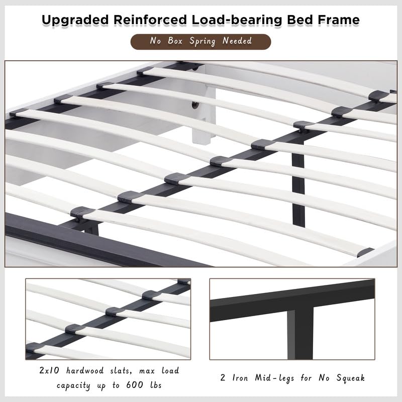 Farmhouse Queen Bed Frame with 52" Tall Headboard & Storage Drawers