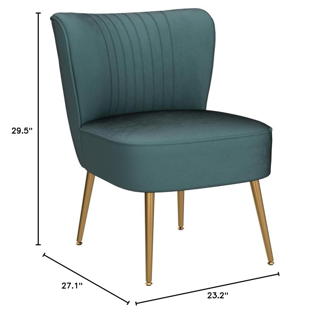 Modern Velvet Accent Chair for Living Room, Bedroom, or Entryway, Stylish and Comfortable Armless Design with Metal Legs, Teal