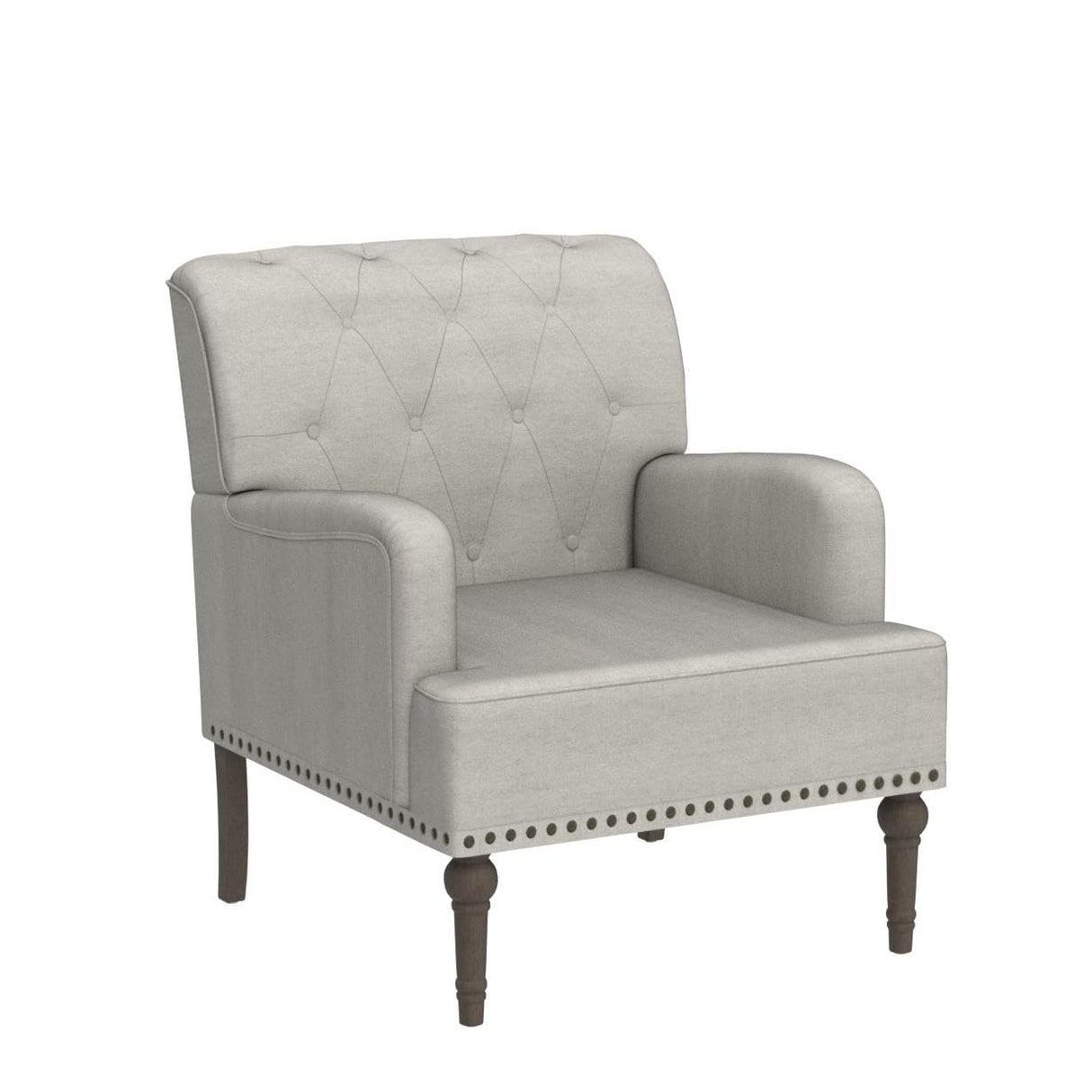 Set of 2 Modern Accent Chair with Retro Wood Legs, Comfy Upholstered Armchair with Button-Tufted and Nailhead Trim for Living Room Bedroom, Oatmeal