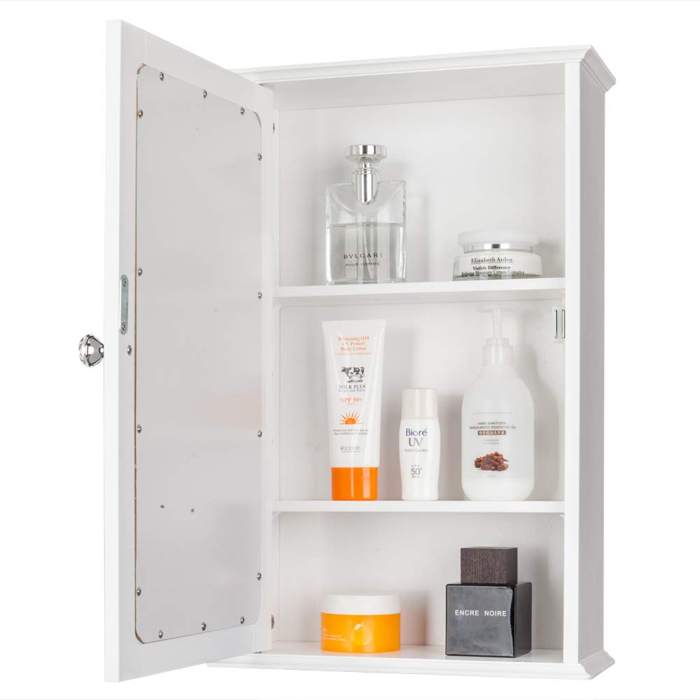 White Mirrored Bathroom Medicine Cabinet, Wall Mount Bathroom Storage Cabinet