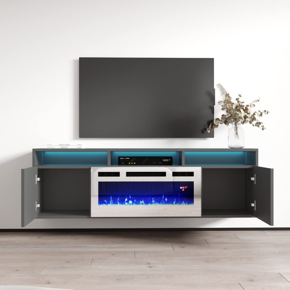 Giza WH-EF Floating Fireplace TV Stand for TVs up to 70", Modern High Gloss 63"