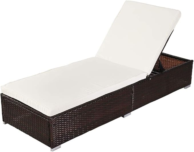 Adjustable Backrest Outdoor Patio Wicker Rattan Lounge Chairs,Beach Poolside Chair