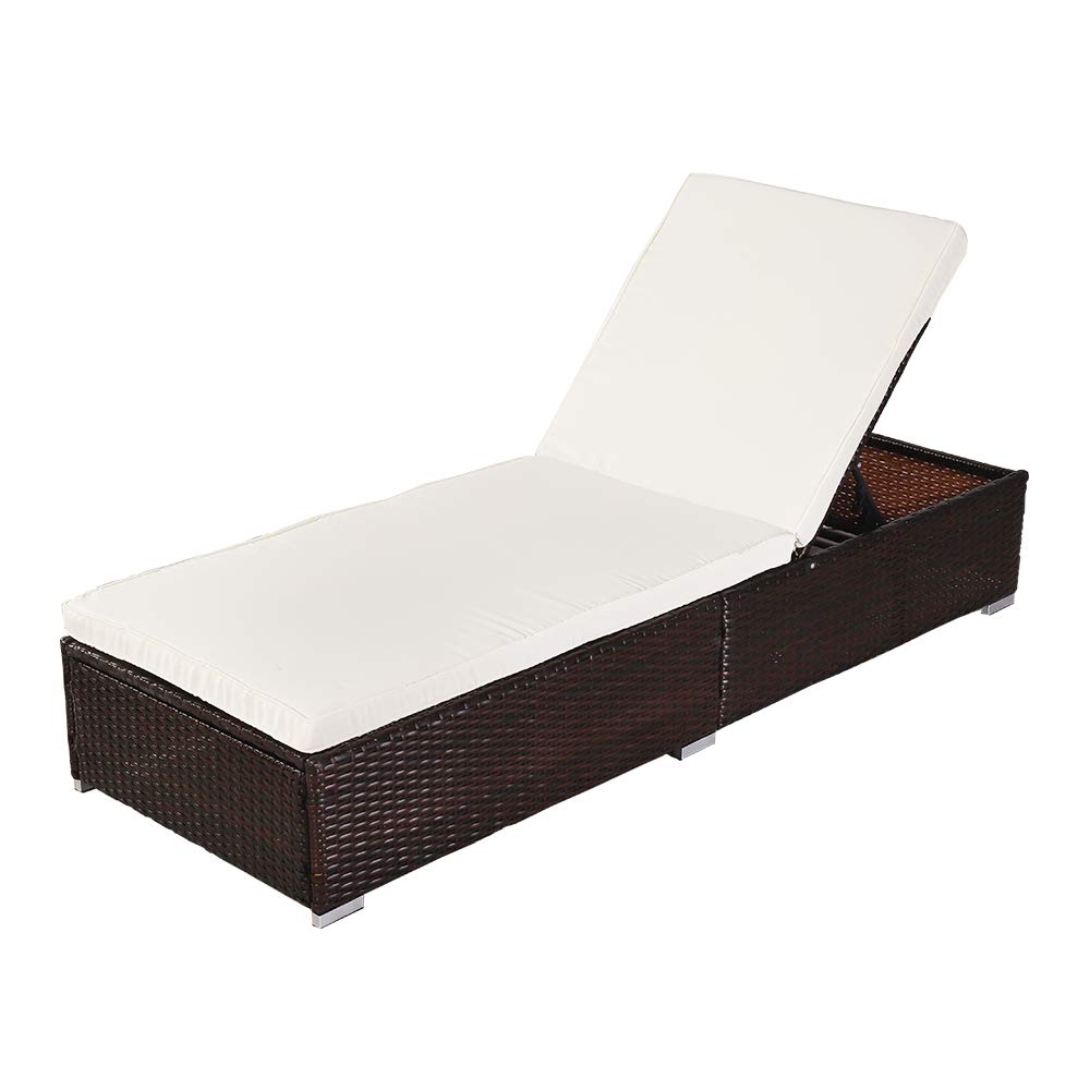 Adjustable Backrest Outdoor Patio Wicker Rattan Lounge Chairs,Beach Poolside Chair