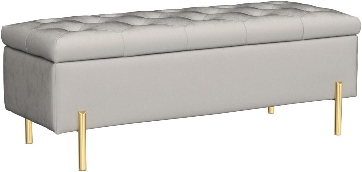 Velvet Storage Bench Bedroom End of Bed Upholstered Tufted Settee Bench