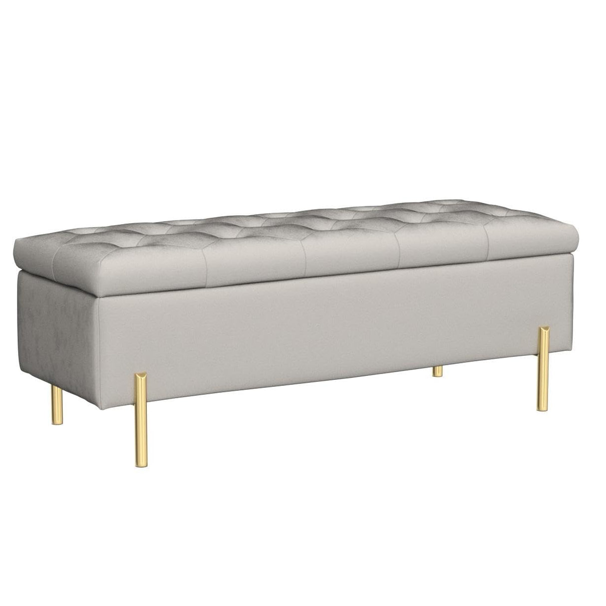 Velvet Storage Bench Bedroom End of Bed Upholstered Tufted Settee Bench for Living Room Entryway Rectangular Storage Ottoman Bench Ivory