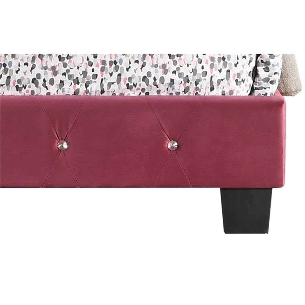 Glory Furniture Suffolk Velvet Upholstered Twin Bed in Cherry