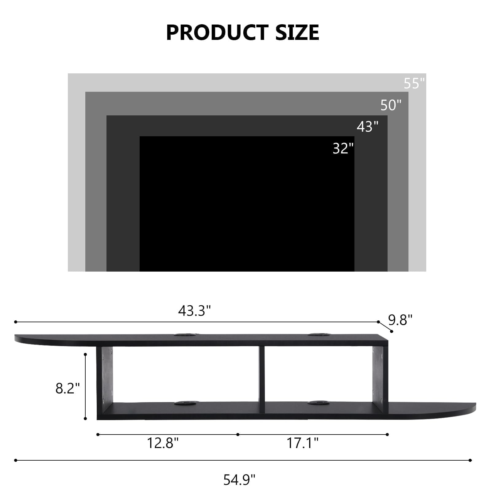 Floating TV Shelf with Open Storage, Floating Entertainment Center for TVs Up to 55 Inches, Floating TV Stand