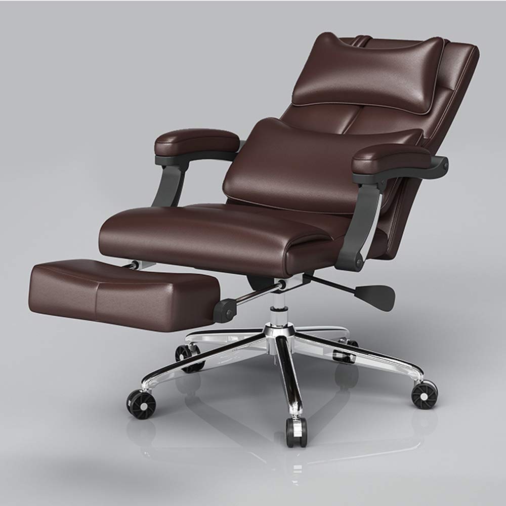 Leather Memory Foam Office Chair Adjustable Waist Support Knob and Reclining High