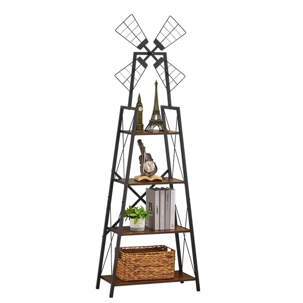 4 Tier Book Shelf, A-Shaped Display Bookcase w/Metal Frame for Books/CDs/Movies