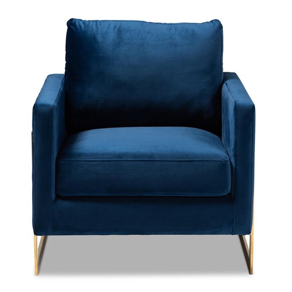 Matteo Velvet Fabric with Gold Finish Accent Chair in Royal Blue