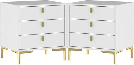 Modern Nightstand Set of 2, End Table Bedside Table with Gold Metal Legs, Gold Metal