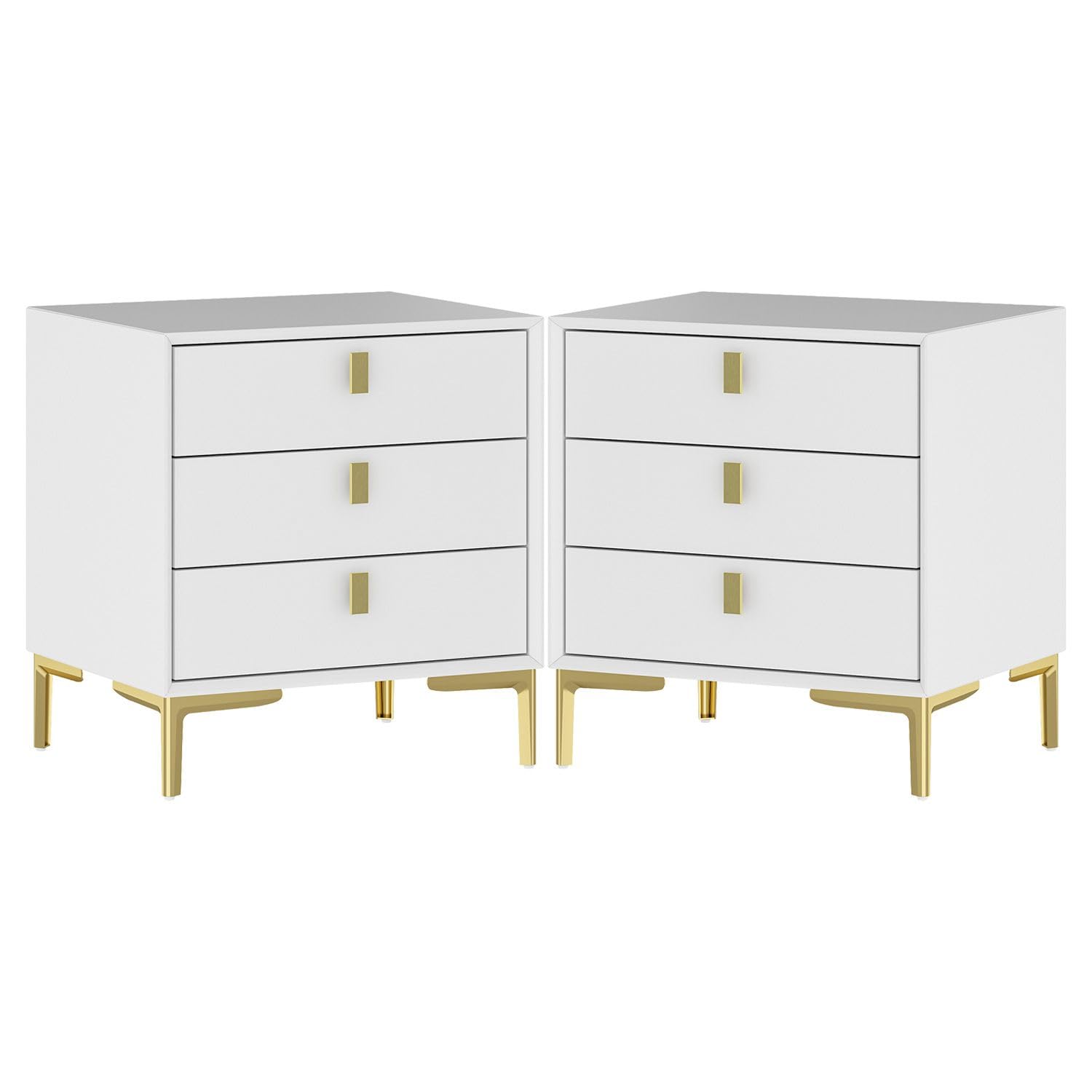 Modern Nightstand Set of 2, End Table Bedside Table with Gold Metal Legs, Gold Metal