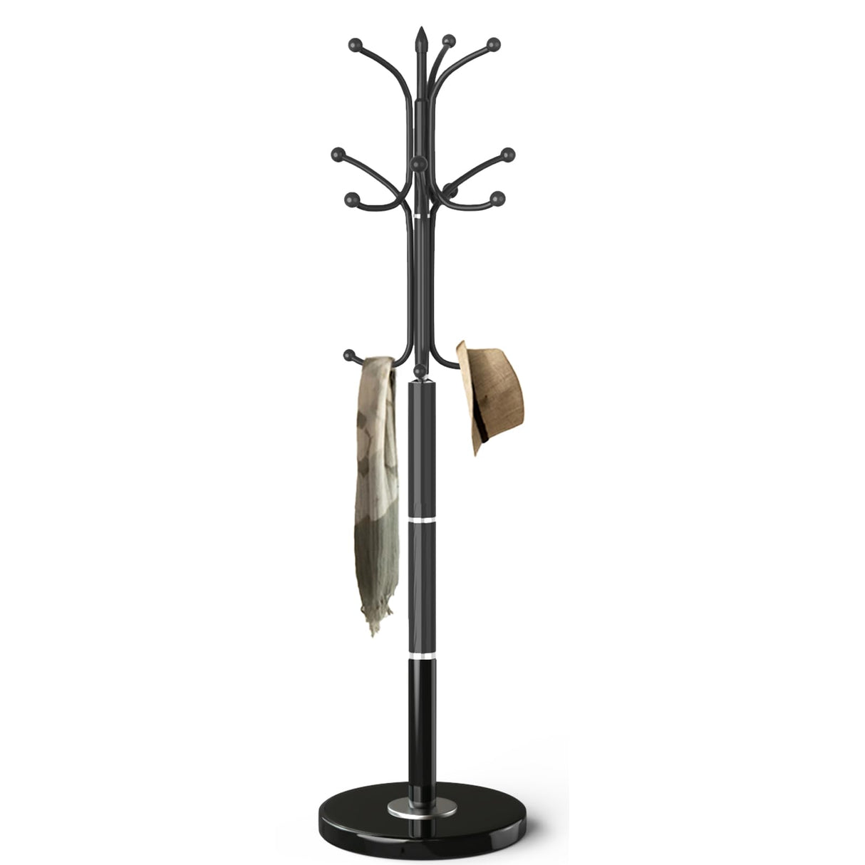 Modern Coat Rack with Natural Marble Base, Metal Coat Rack Freestanding