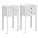 2 Pcs End Table w/ 2 Drawers Side Table Nightstand Multi-Purpose Accent Table Living Room