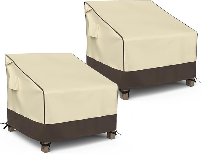 Patio Chair Covers Waterproof, Outdoor Furniture Covers for Rocking & Adirondack Chairs, Fits up to 32"W x 37"D x 36"H, Moisture-proof & UV-protection, Brown & Khaki, 2 Pack