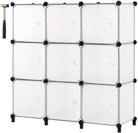 Cube Storage Organizer with Doors 9-Cube Modular DIY Book Shelf with Doors, Cube Storage Shelf, Plastic Storage Cubbies Cabinet for Living Room Bedroom Office 36.8"x12.4"x49.8" Black ULCS09BM