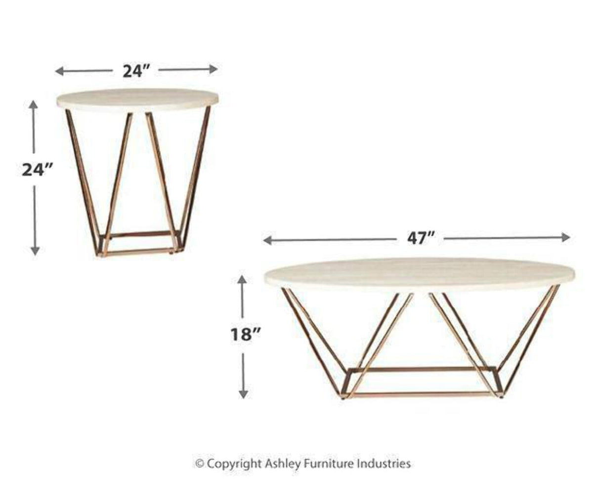 Tarica Modern 3 Piece Table Set, Includes Coffee & 2 End Tables, White & Gold