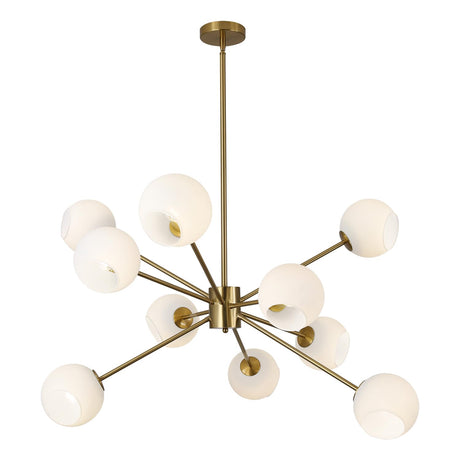 White Milk Glass Hanging Chandelier 10 Lights Mid Century Modern Globe Sputnik
