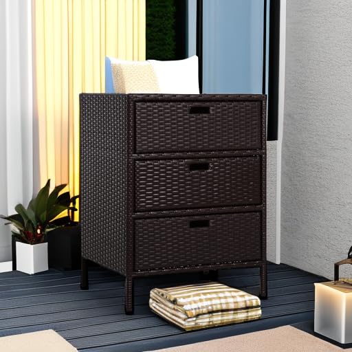 Outdoor Towel Cabinet, PE Rattan Pool Storage Organizer