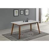 Everett Faux Top White Dining Table, Marble and Natural Walnut (192761)