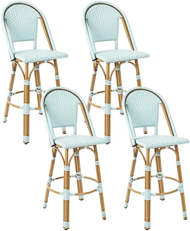 Outdoor Bar Stools Set of 2 | 30 Inch Bar Height Rattan Patio Barstools