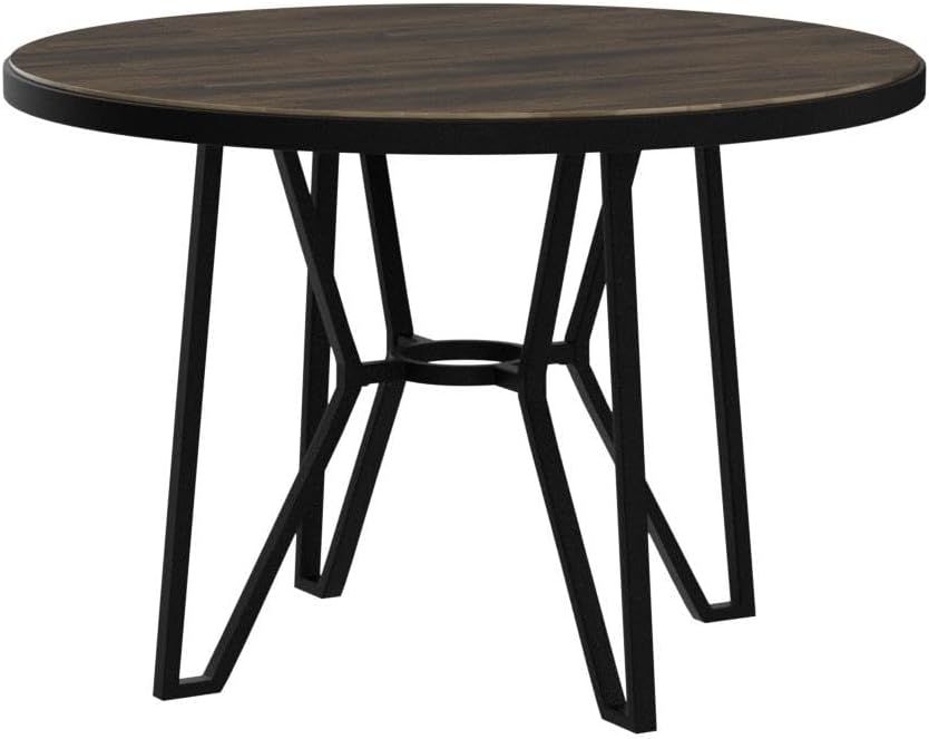 Round Industrial Wood Dining Room Table for 6 Person 48in Mid Century Kitchen Dining