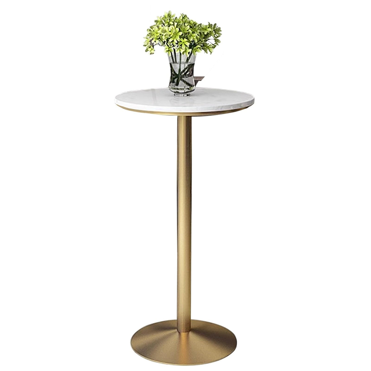 Round Bar Table Bistro Pub Cocktail Table Marble Top Table with Gold Metal Base