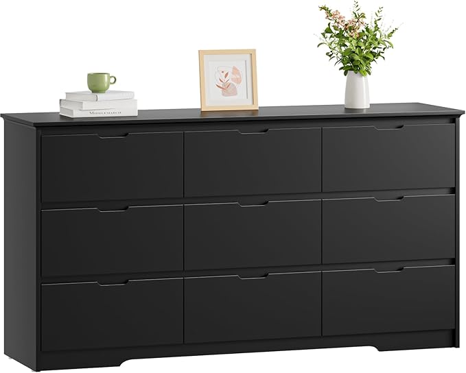 9 Drawer White Dresser for Bedroom with Deep Drawers, Large Dressers & Chest of Drawers Handle Free, Modern Long Dressers for Closet Bedroom, Living Room (59.25" W x 15.9" D x 31.9" H)