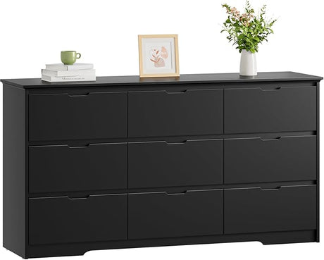 9 Drawer White Dresser for Bedroom with Deep Drawers, Large Dressers & Chest of Drawers Handle Free, Modern Long Dressers for Closet Bedroom, Living Room (59.25" W x 15.9" D x 31.9" H)