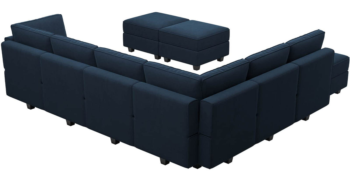 Modular Sectional Sofa with Ottoman, Velvet L-Shape Corner Sofa Set, 7-Seater, Blue