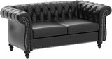 Chesterfield Loveseat Leather, Modern Upholstered Tufted Couch 2 Seater with Rolled