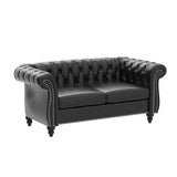 Chesterfield Loveseat Leather, Modern Upholstered Tufted Couch 2 Seater with Rolled