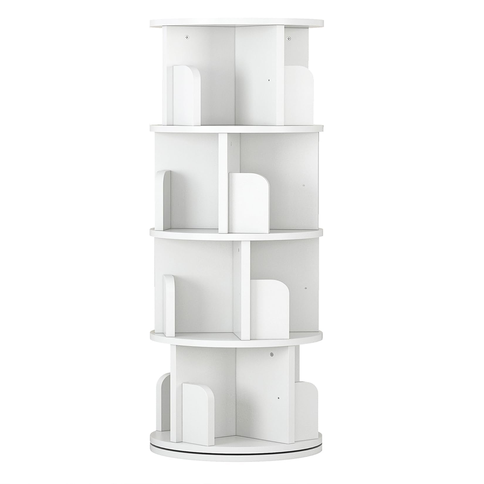 GAOMON 360° Rotating Bookshelf, 51.2" White Wood Bookcase for Kids and Adults, 4 Tier Small Corner Bookshelf Organizer, Floor Standing Storage Rack for Bedroom, Living Room