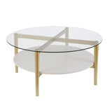 Otto 36'' Wide Round Coffee Table with MDF Shelf in Brass/White Lacquer