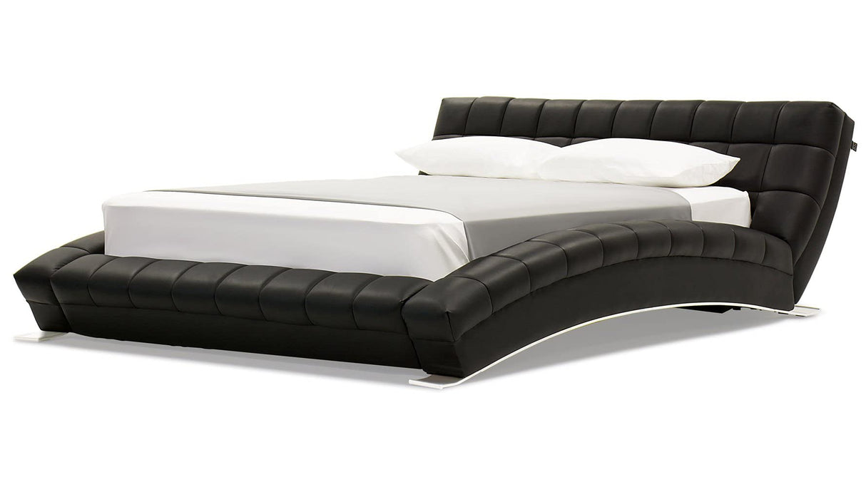 Adonis Black Tufted Genuine Leather Platform Bed - Queen