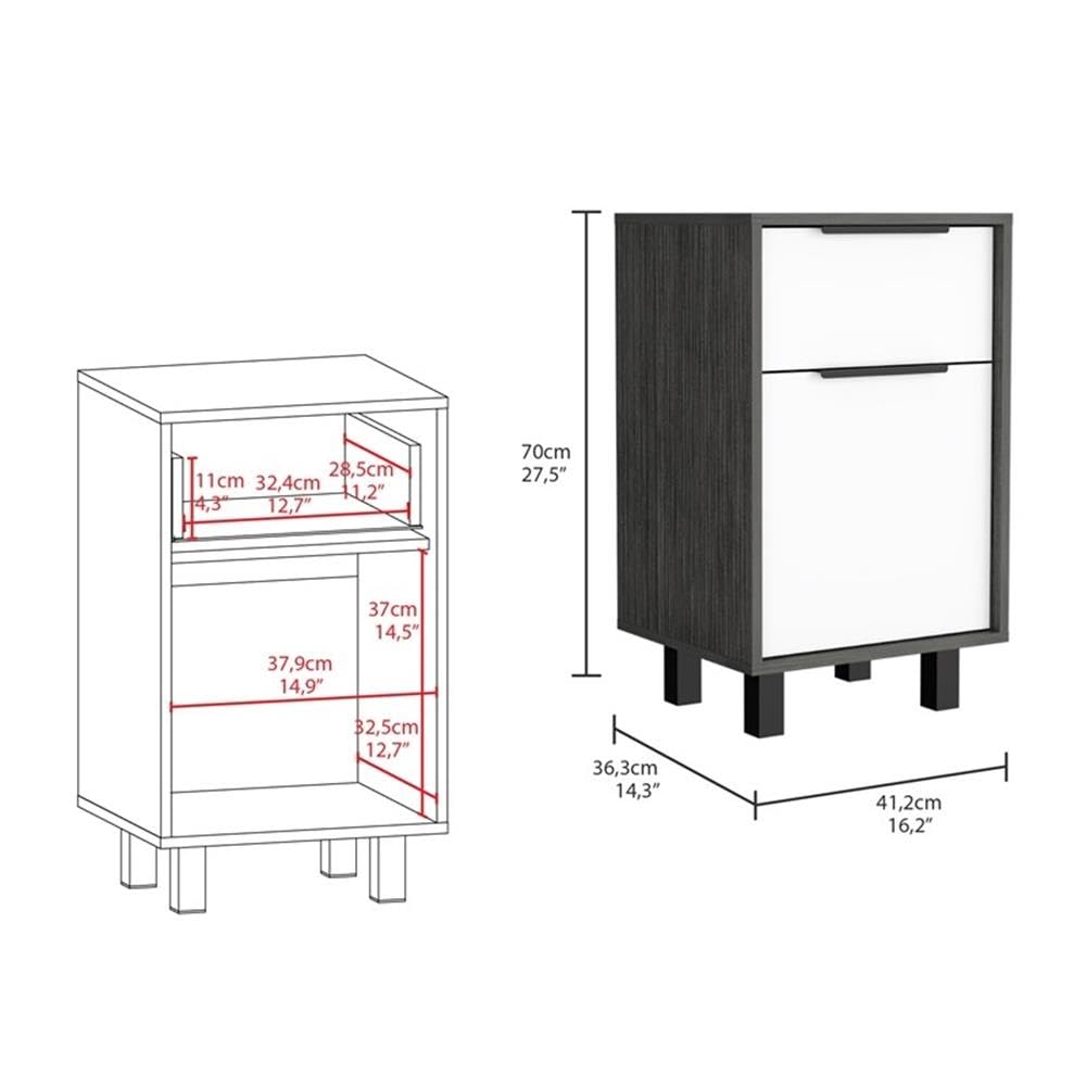2-Piece Set with Nightstand in Gray and Night Stand